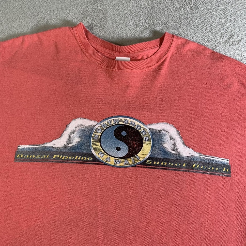 North Shore Hawaii Shirt Mens Large Pink Gildan Yin Yang Surf Graphic Tee - Picture 1 of 10
